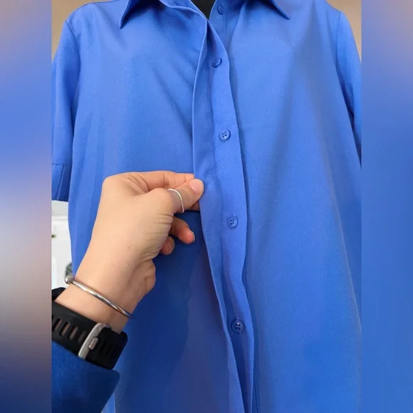 French Connection Blue Short-Sleeve Shirt – Like New, Size Small - Picture 6 of 8